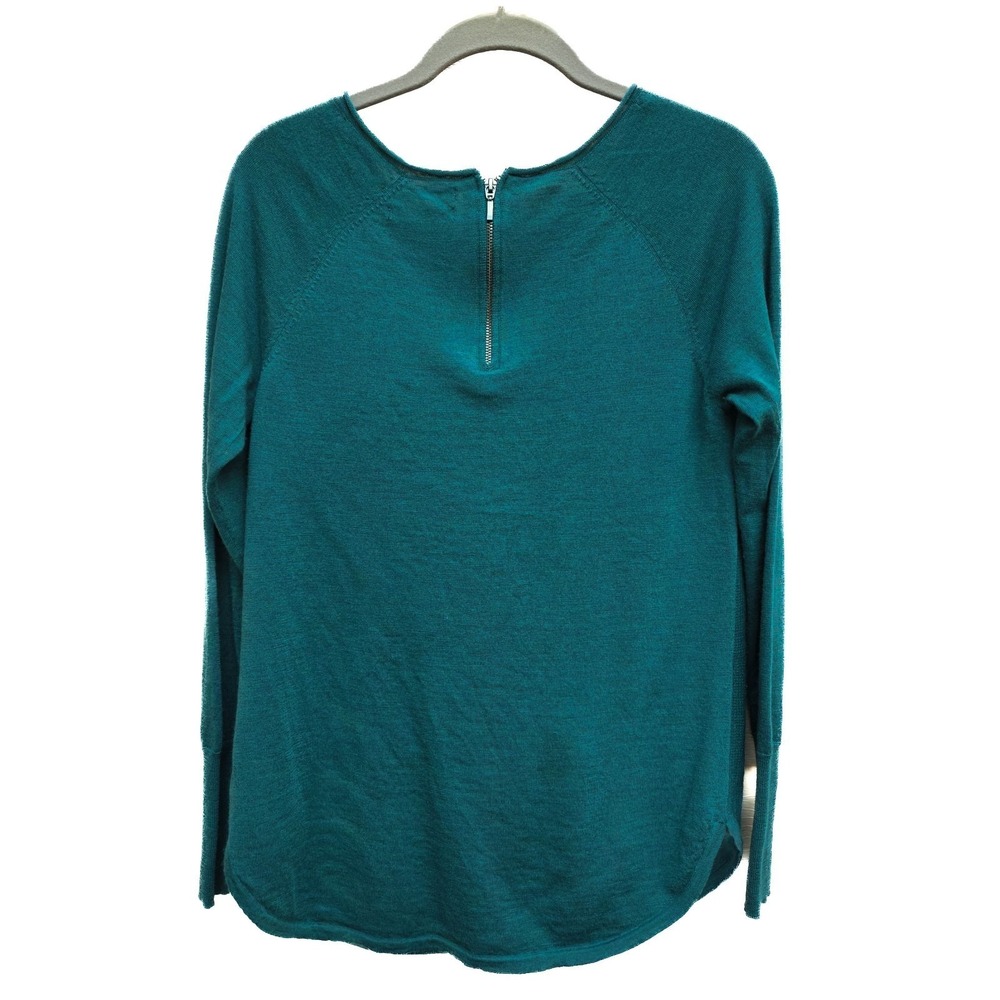 Lightweight Merino Wool Sweater Womens M Emerald Green Textured Knit Roll Neck - Picture 3 of 5